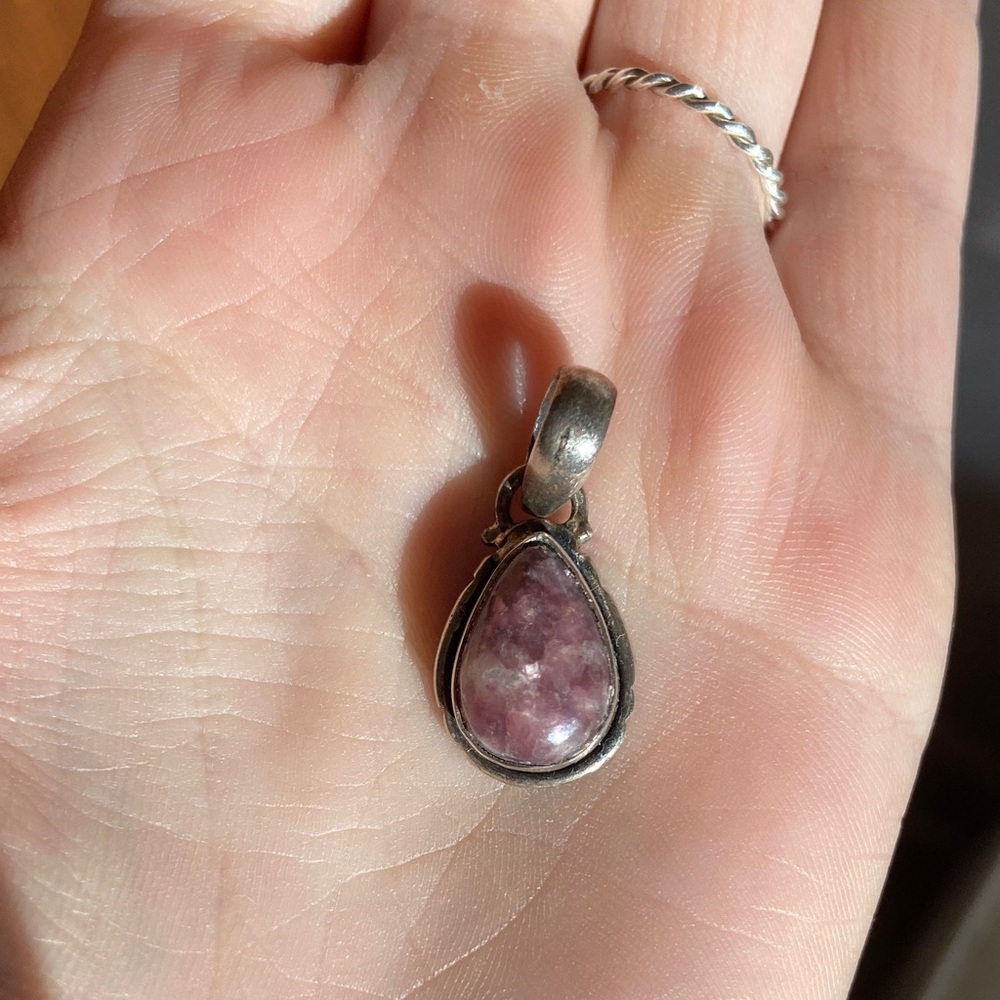 Lepidolite stone Sterling silver pendant